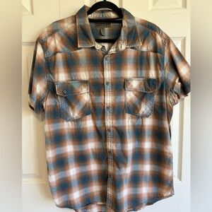 Decree Blue and Brown Plaid Shirt w/ 2 front pockets. XXL